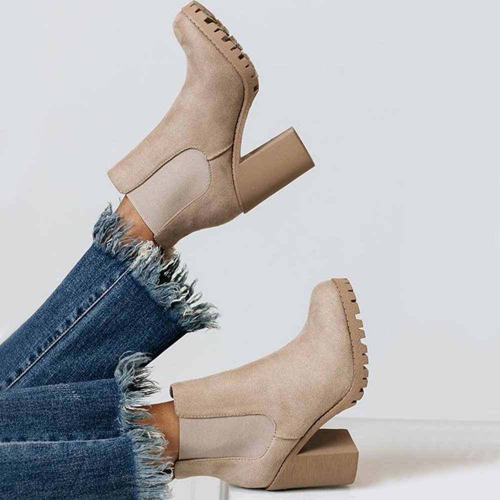 Wheat Chelsea Ankle Boots Booties Block Chunky High Heel Lug Sole Platform
